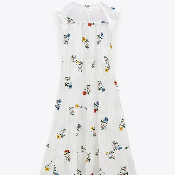 Zara White Embroidered floral Midi peasant Dress. - Picture 11 of 16